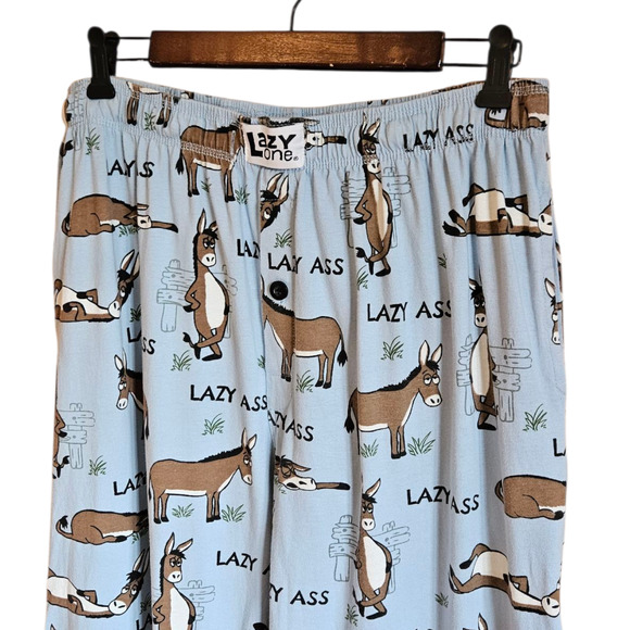 Lazy One “Lazy Ass” Unisex Cotton PJ Pants Loungewear Light Blue XL - Picture 2 of 6